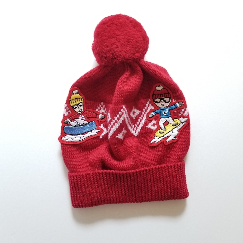 Dolce & Gabbana Kids Knit Wool Applique Pom Pom Beanie Red Size M Medium…